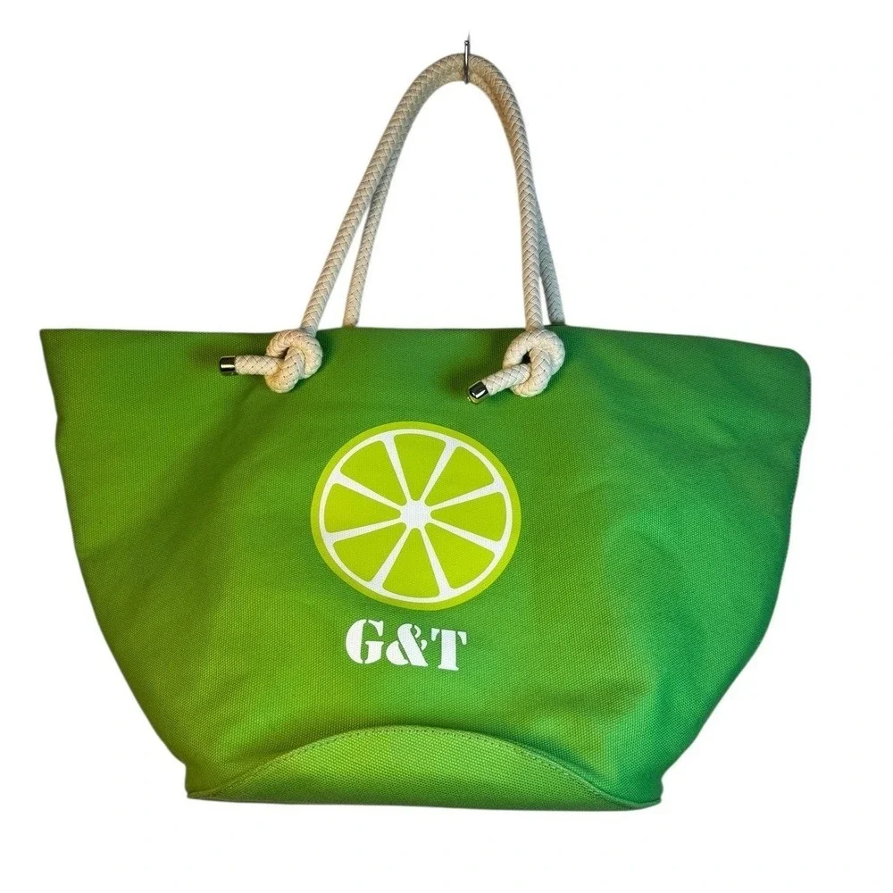 Kate Spade G&T Lime Green Canvas Tote‎ Bag Rope Handles Large Beach Travel